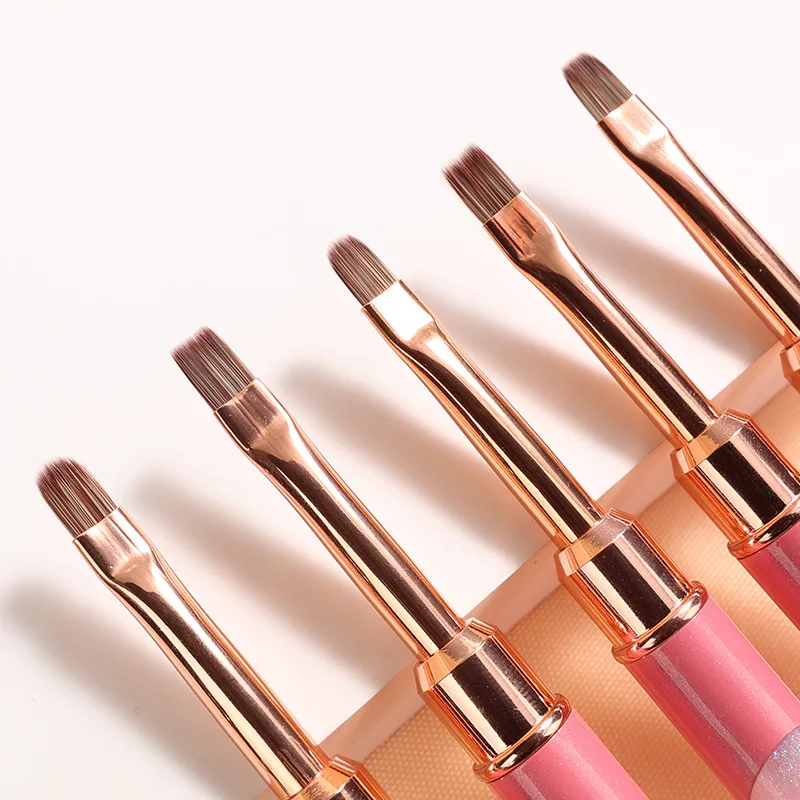 6종 핑크 네일 브러쉬 세트 네일 아트 라인 페인팅 브러쉬 크리스탈 아크릴 얇은 라이너 드로잉 펜 매니큐어 도구 UV 젤