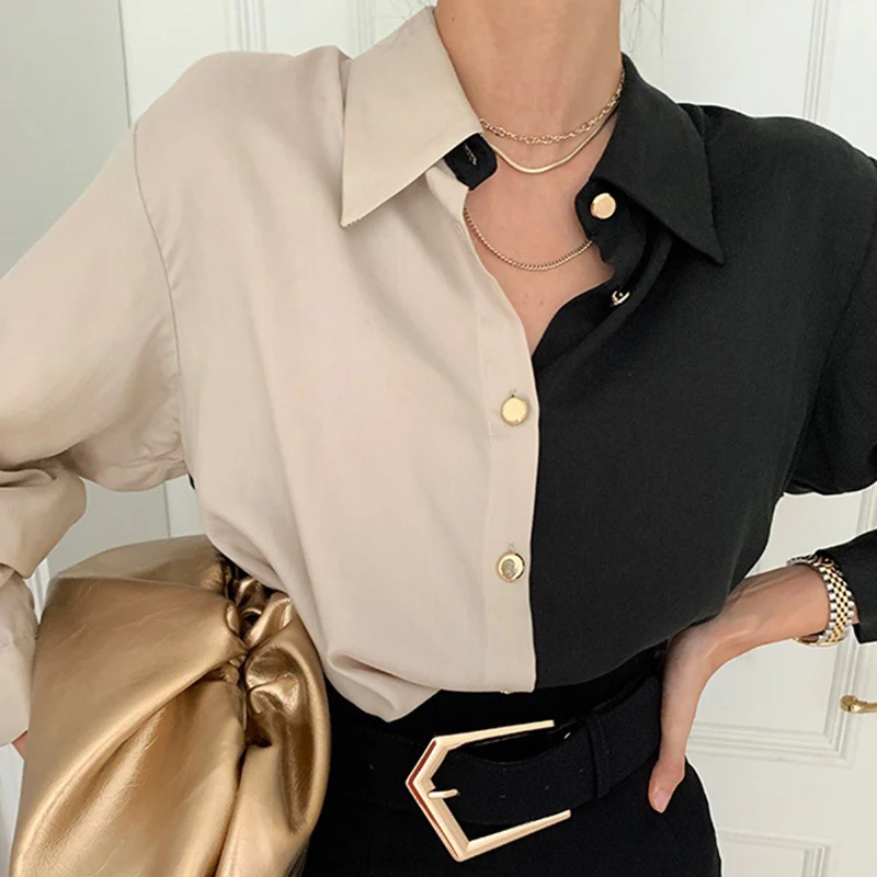 Retro Women Casual Shirts Korean Elegant Loose Long Sleeve Female Blouse Autumn All Match Chic Turn Down Collar Ladies Tops