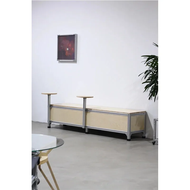 

Aluminum profile solid wood ocean board bench simple restaurant coffee shop table and chair integrated combination