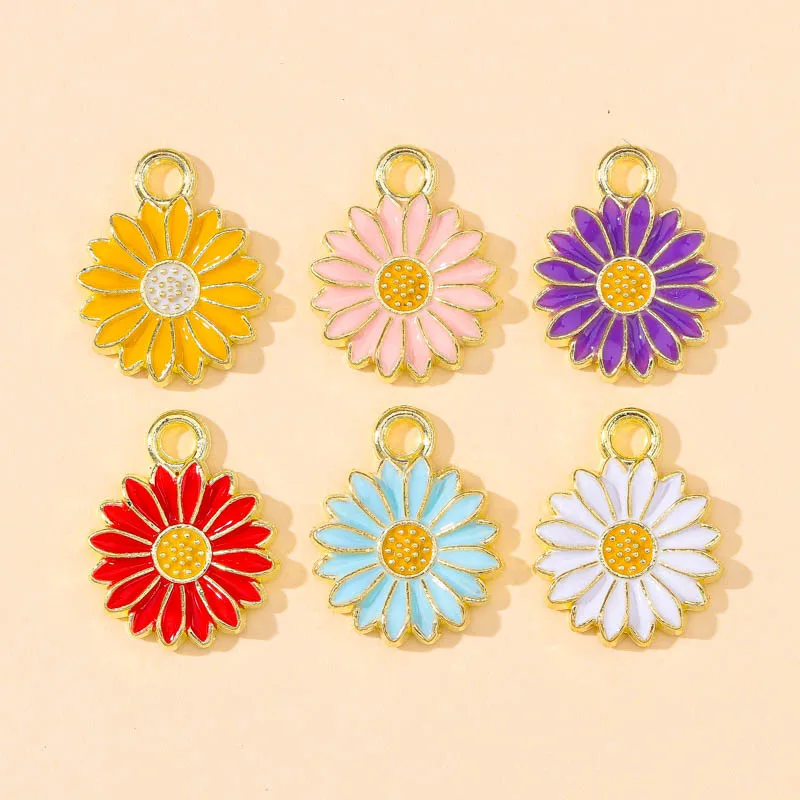 20 pcs/lot Fashion Alloy Enamel Flower Floret Pendant Accessories Charms for Women, Earrings/Necklace Handmade DIY Jewelry