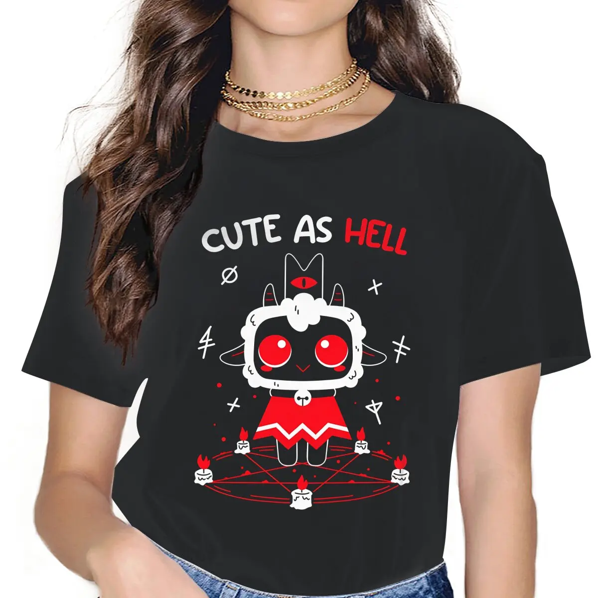 Cute As Hell Women Clothes Cult of The Lamb Goat Game Oversized T-shirt Kawaii Vintage Female Top