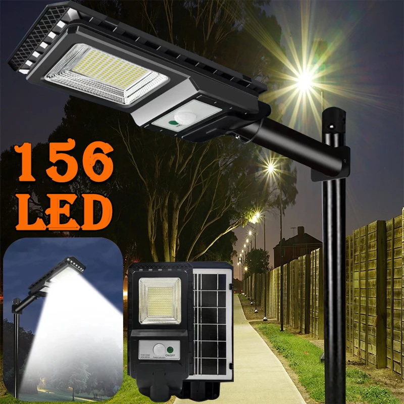 

156LED Solar Street Light Outdoor Waterproof 6500k Powerful Flood Wall Lamp With Motion Sensor For Garden Garage Parking Lot