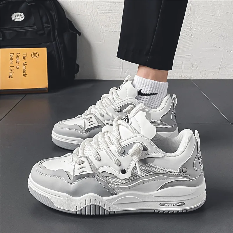 Men's Vulcanized Shoes Trendy Personalized Teenagers Casual Shoes Round Toe Lace-Up Plus Size Platform Shoes Men Shose For Sale