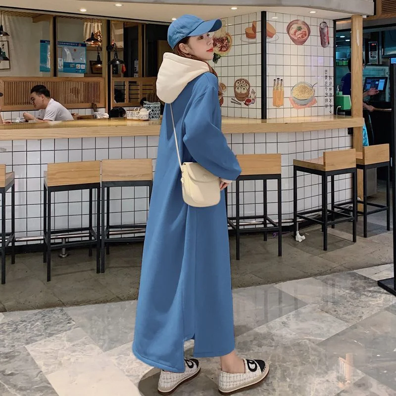 

plus Size Hoodie Sweatirt Long Over-Knee Autumn Winter Faion Korean Sle Loose Fit Materni Dr for Heavy Women