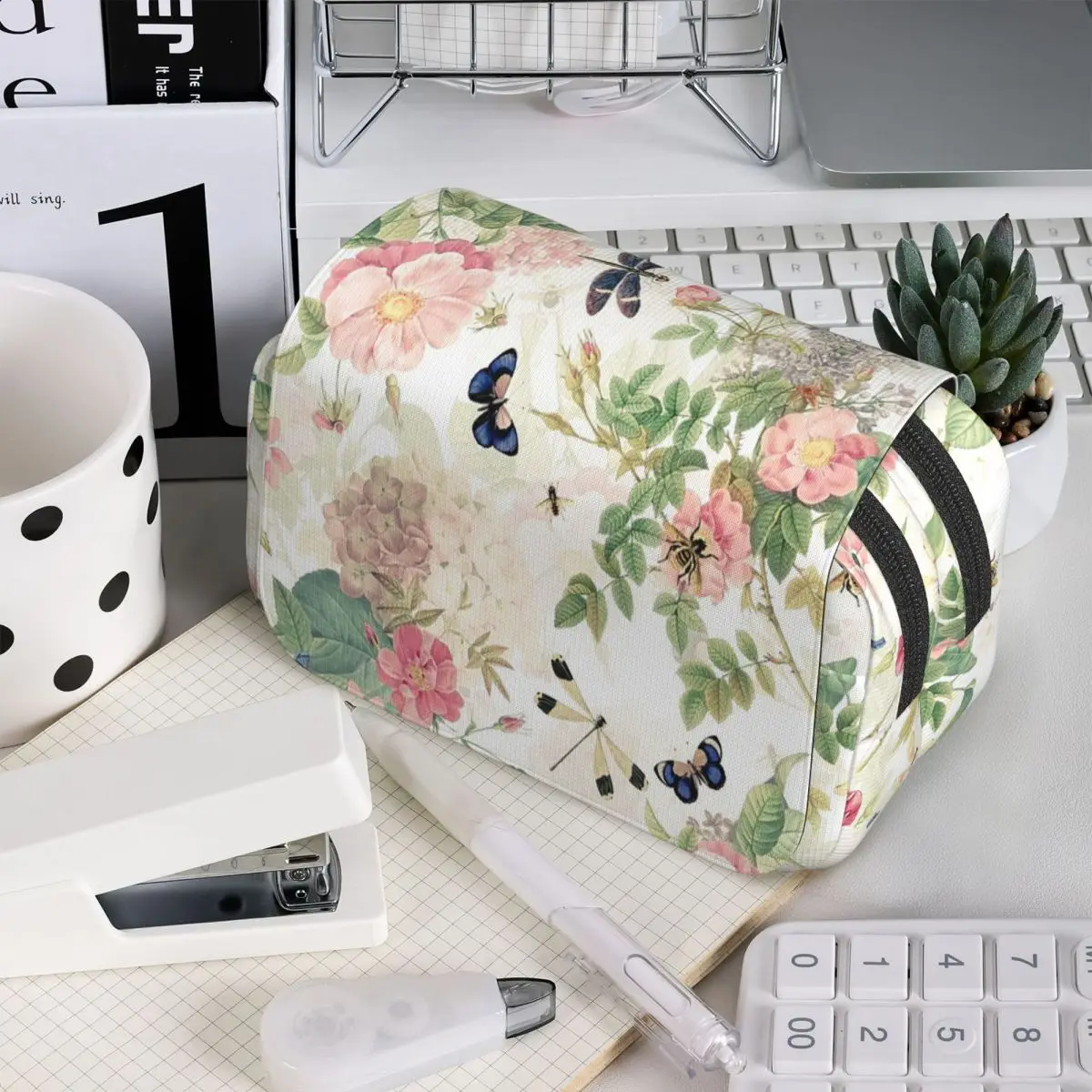 UtART Vintage Roses Spring Flower And Early Insects Botanical Pencil Case for Students School Pen Box Pencil Bag Pen Holder Bag