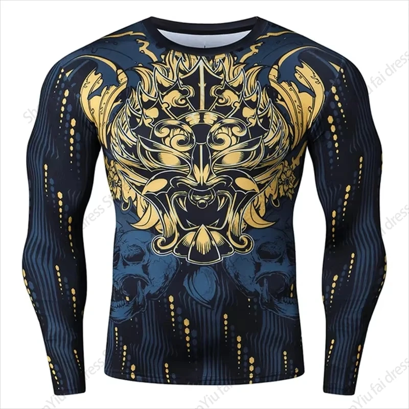Camiseta de manga larga con cuello redondo para hombre, camisetas gráficas con estampado 3D de samurái japonés, camiseta informal de calle, Ropa para hombre, Tops con tatuaje