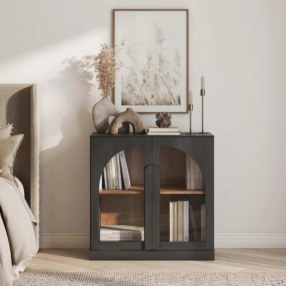 

Bijou 31.5" ular Sideboard Cabinet & TV Stand ole - Expandable Design w/Arched Glass Do- Use Solo or Combine or Buet, Living Roo