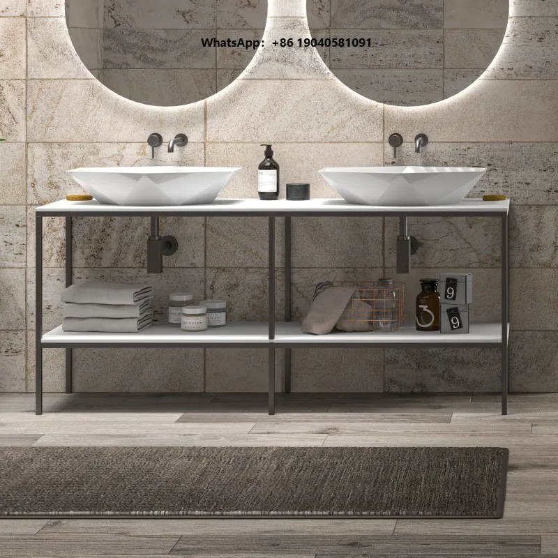 175cm Metal Bathroom Vanity Cabinet with Two Water-Resistant Shelves and LED Mirror Modern Design NET-175