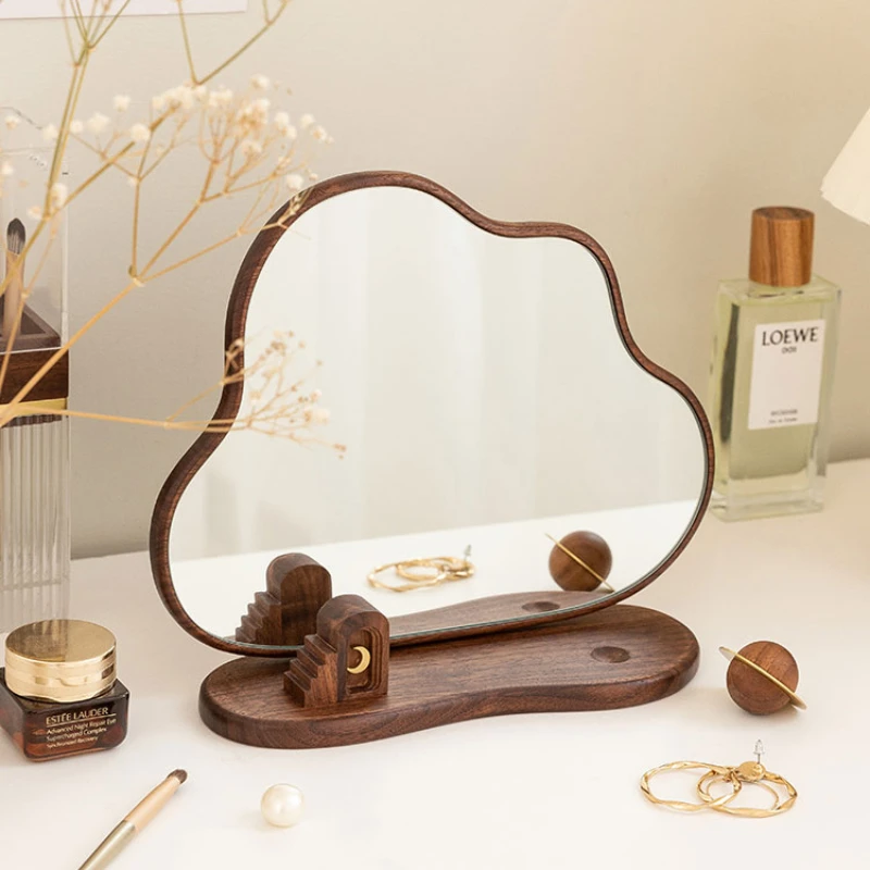 Solid wood makeup mirror desktop dressing mirror dressing table portable folding high-definition large mirror 2023 new model