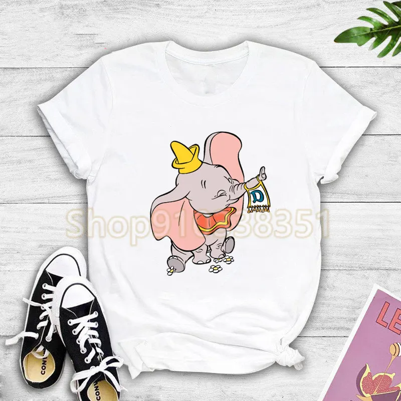 Cute Dumbo Graphic Printed Tshirts Fashion Female Casual Streetwear Tees Tops Summer Women Cartoon O-Neck T Shirt Drop,ship