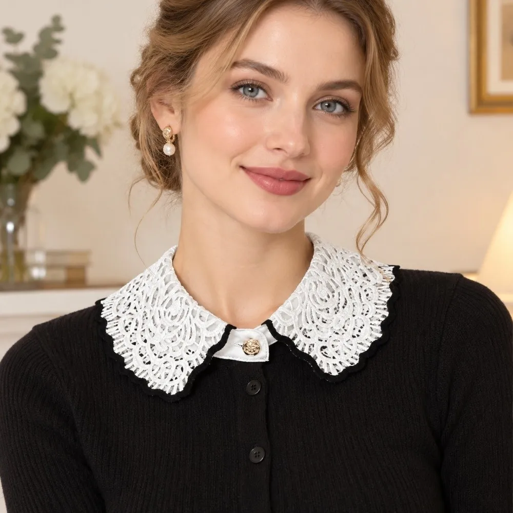 Elegant White Detachable Fake Collar Hollow Out Embroidered Lace Hollow Out Collar Mesh Lace Collar Women
