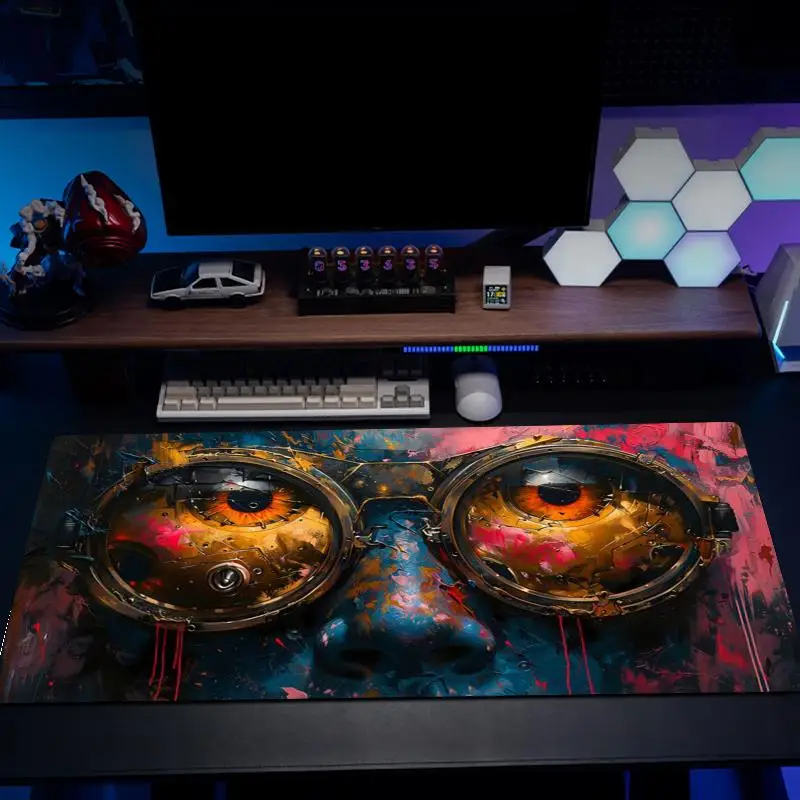 

Steampunk Character with Goggles Mouse Pad - Vintage Brass Gear Design, Non-Slip Rubber Base Gaming Mat