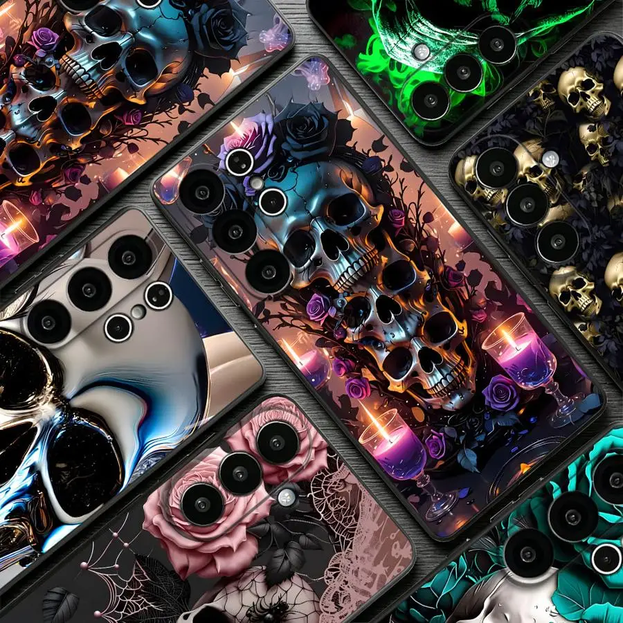 Case for Samsung Galaxy S26 Ultra S26+ S24 S10 S9 S20 Note 20 8 9 10 S25 Plus S25+ S23 S21 FE S24+ Phone Cover Tribal Rose Skull
