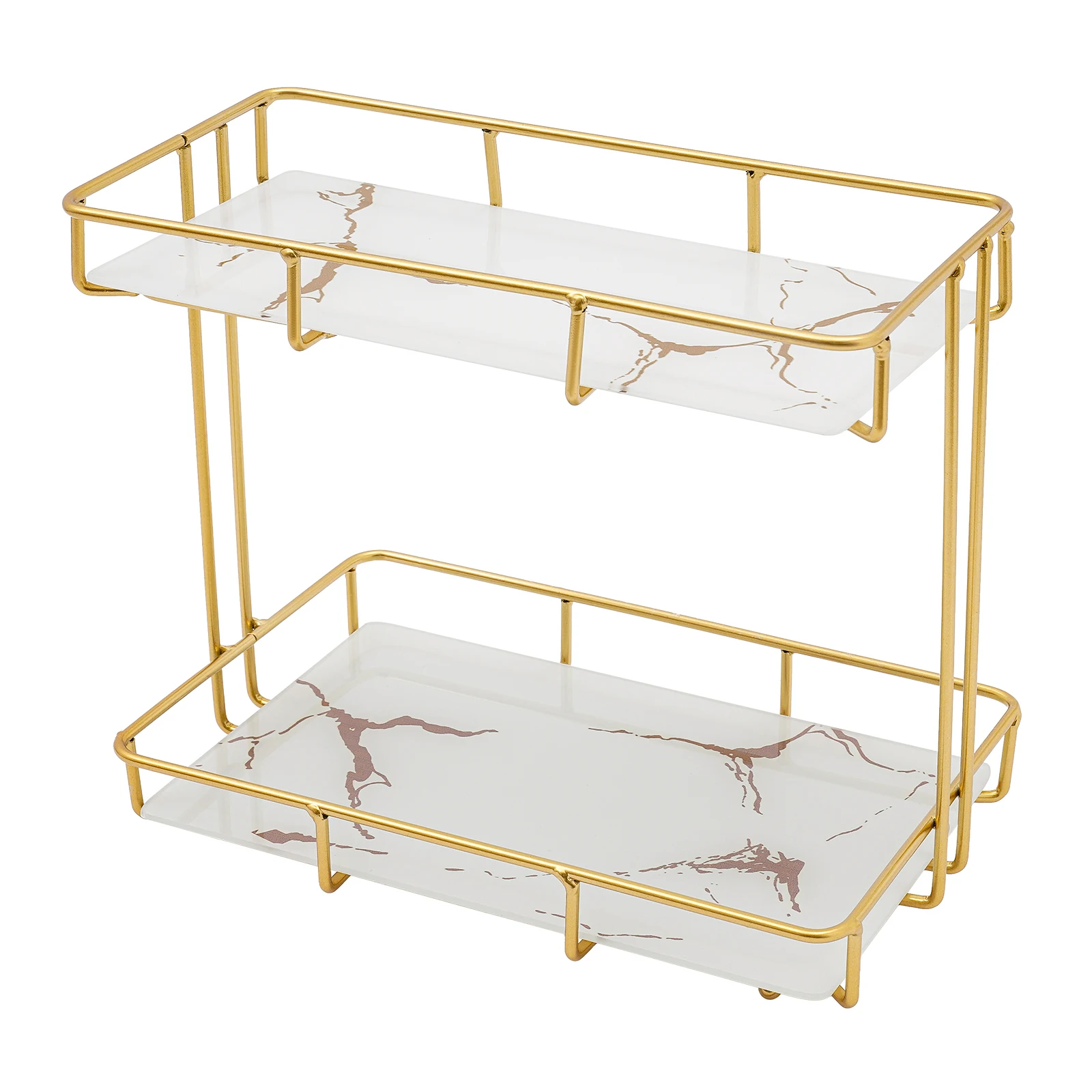 2 Tiers Bathroom Organizer Holder Makeup Storage Rack For Bedroom, Bathroom, Living Room White with Gold/Black with Gold