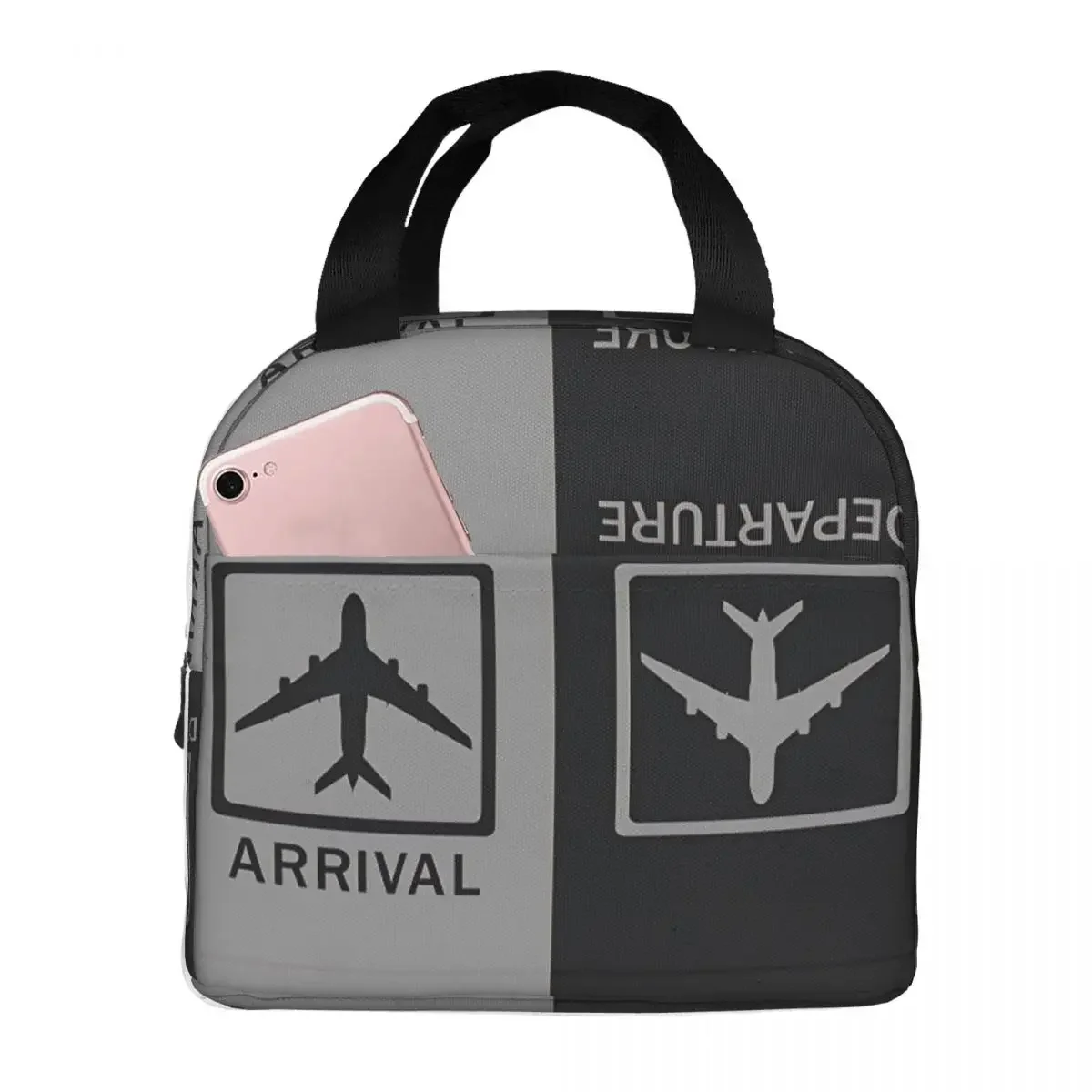 Arrivals Departures Lunch Bag box Airplane Airport Sign Children Aluminum  Foil Portable Lunchbox