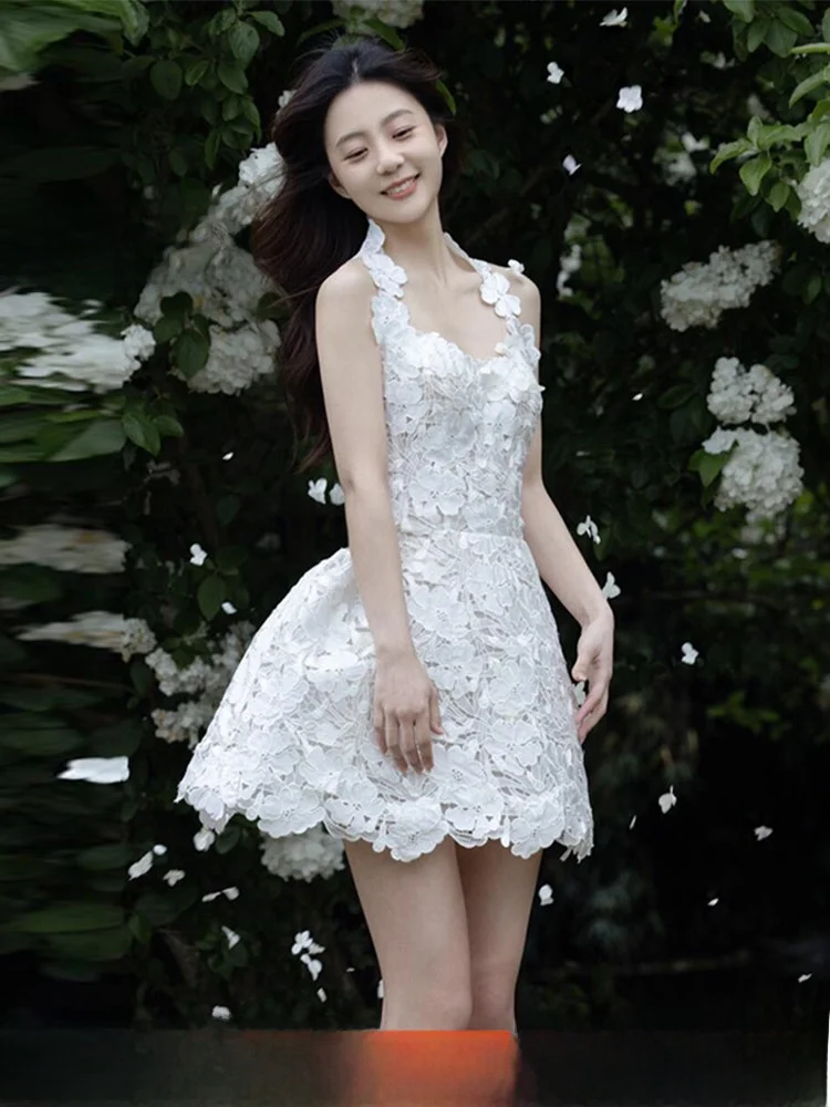 

Короткое кружевное свадебное платье с открытой спиной, нежное, для фотосессий на открытом воздухе, утренний халат