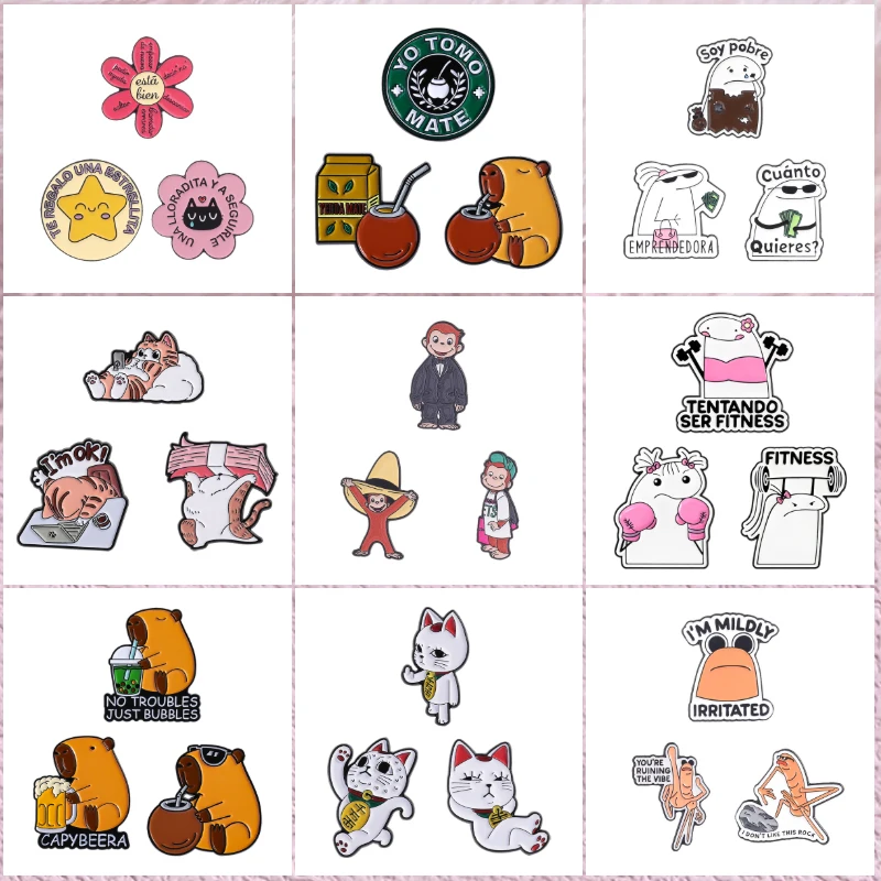 3Pcs/set Cartoon Anime Curious Monkey Enamel Pin Turbo Granny Lucky Cat Cat Raise Money Running Brooch Animal Badge Jewelry Gift