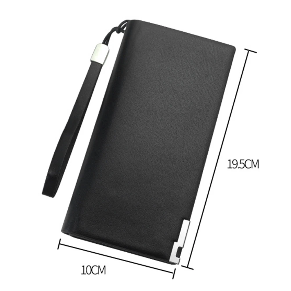 سعة كبيرة للرجال، محفظة طويلة بسحاب من البولي يوريثان الفاخر، متعددة السعة، فتحات للبطاقات، حقيبة تخزين للهاتف باللون الأسود