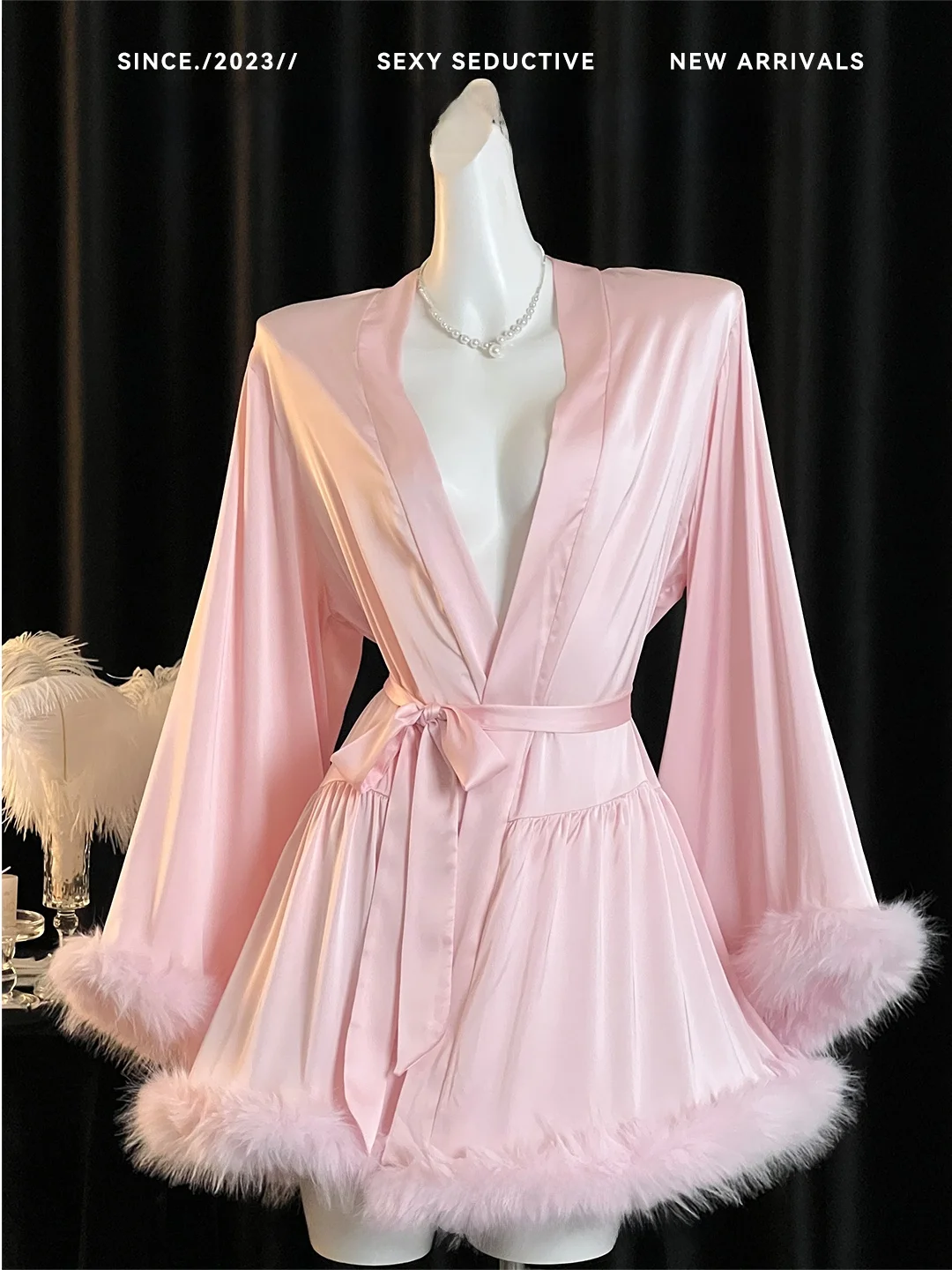 pink-loose-waist-robe-home-sexy-elegant-morning-coat-lin-xuejie-slouchy-lady-style-home-comfortable-silk-fabric-short-length