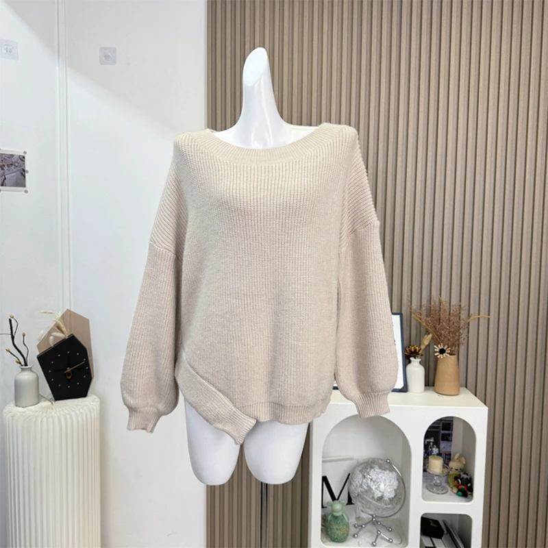 Elegant Slash Neck Knitted Sweater Woman Off Shoulder Long Sleeve Fashion Casual Female Pullover Fall Winter Loose Lady Knitwear