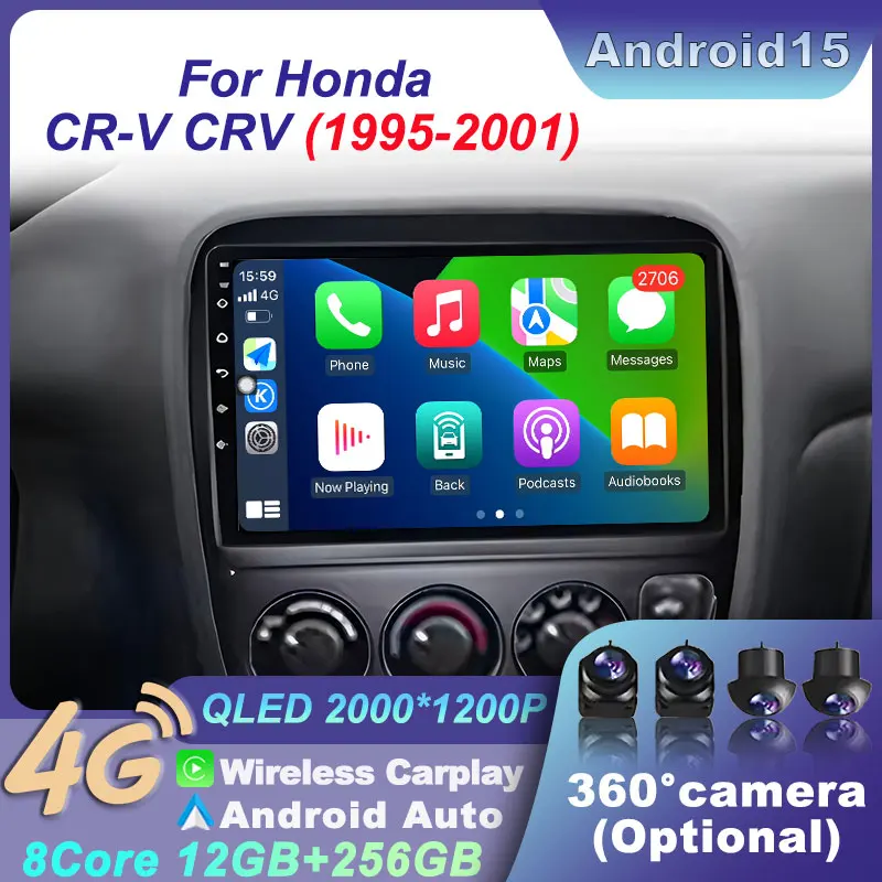 

For Honda CR-V CRV 1995-2001 Head Android 15 Unit 2DIN WIFI Radio Navigation Auto Wireless Carplay Stereo Multimedia Screen Car
