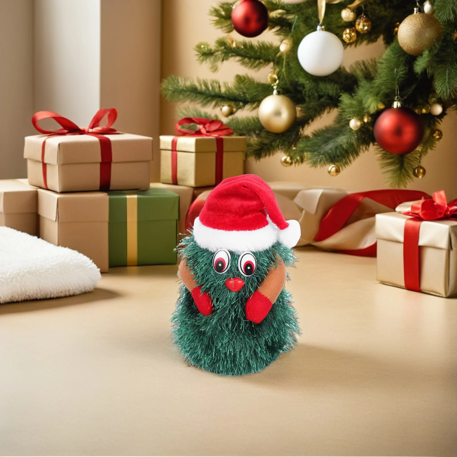 

Singing Dancing Electric Christmas Tree Tabletop Ornament Rotating Holiday Decor for Home Office Festive Celebration