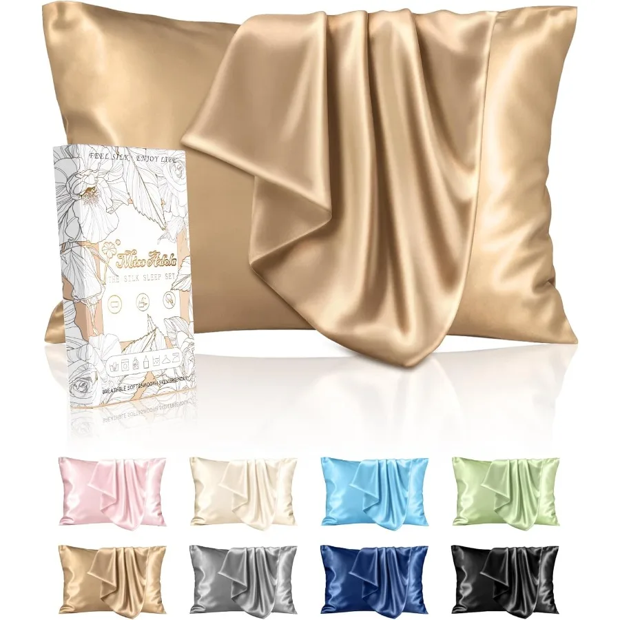 Seiden-Kissenbezug, 2er-Pack, Queen-Size-Größe 20 x 30 für Haare und Hautpflege, glatte, weiche, atmungsaktive, kühlende Kissenbezüge mit verstecktem Reißverschluss