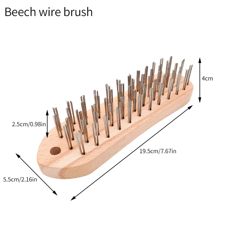 7.6-inch wooden handle steel wire brush, cleaning steel brush, rust and dirt removal brush