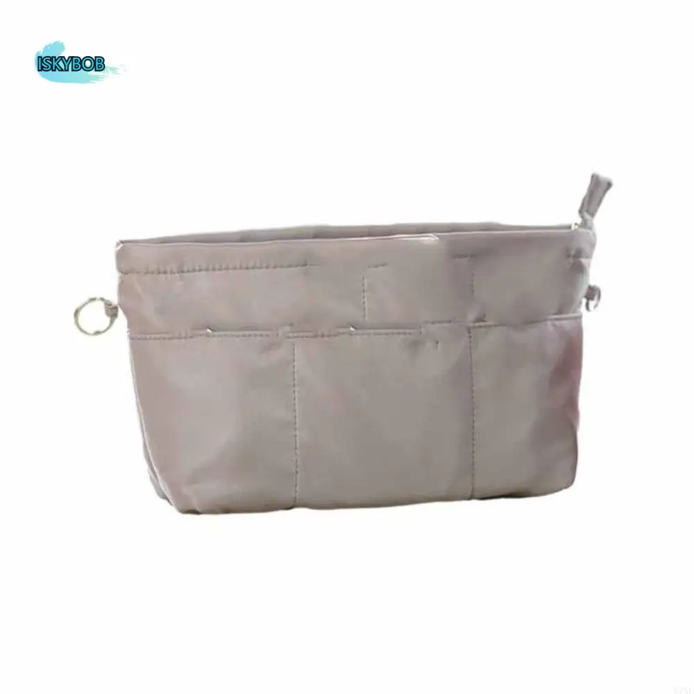 

Cosmetic Organizer Insert Bag with Zipper Multifunctional Multi-Pocket Handbag Storage Bags Solid Color Inner Bag