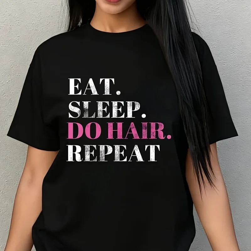 Eat Sleep Do Hair Repeat Women's Plus Size T-Shirt 100% Cotton 220g