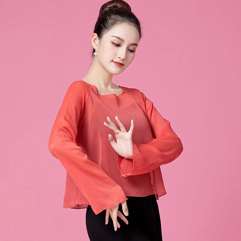 Classical Dance Body Rhyme, Yarn Cloth Dance Practice Clothes, Shoulder Width, Loose Art Exam Top Ballet Performance, Ethnic Dan