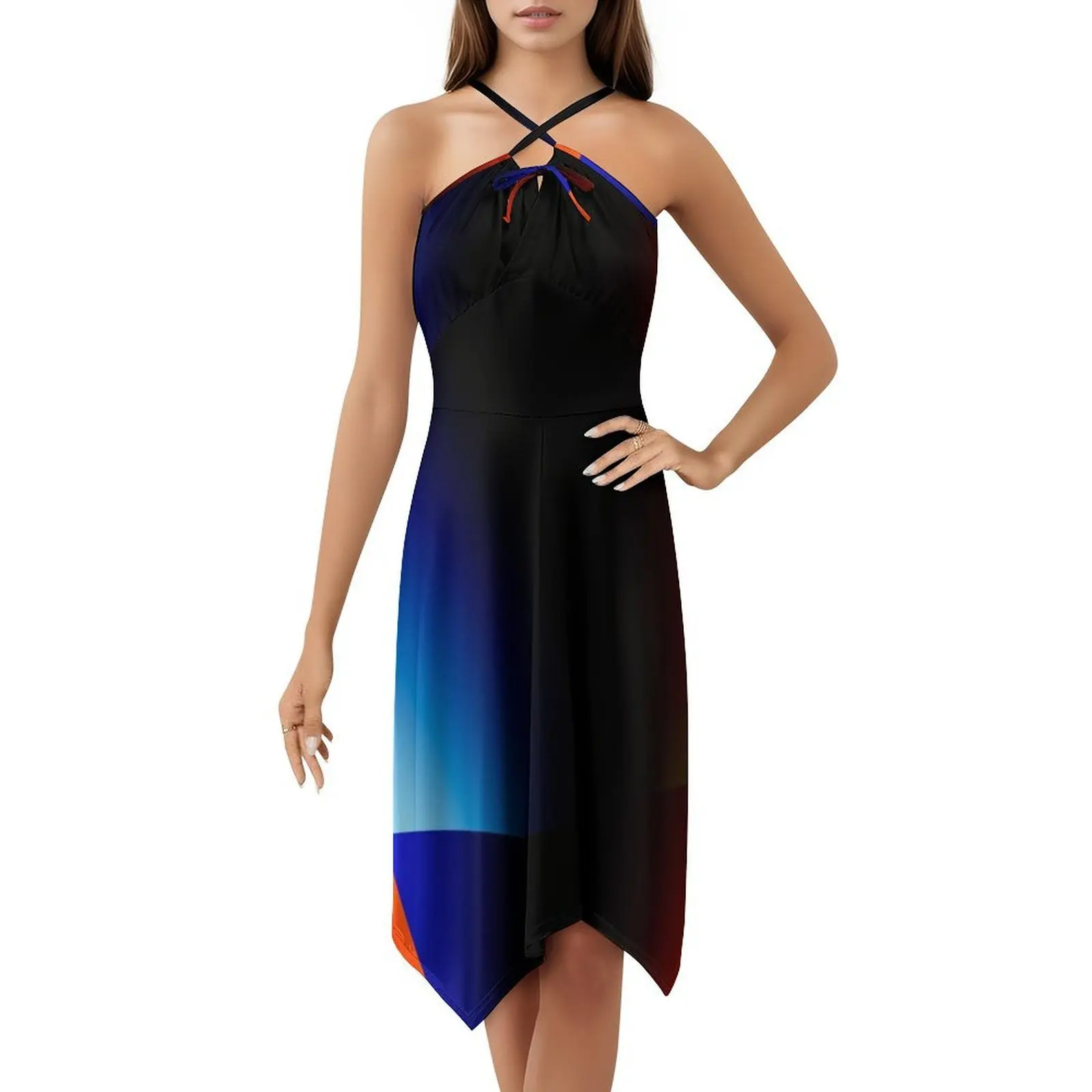 @ L P H A فستان بوهيمي بدون أكمام متعدد الطباعات على الشاطئ وحفلات العطلات ملابس نسائية #5