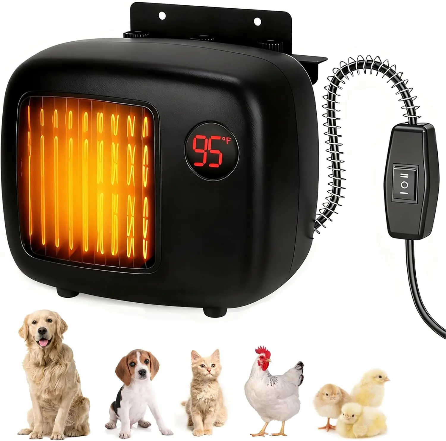 

Wall-Mounted Dog House Heater with Thermostat, 6.5FT Bite-Proof Wire, Overheat Protection, 200W/400W Modes - Black