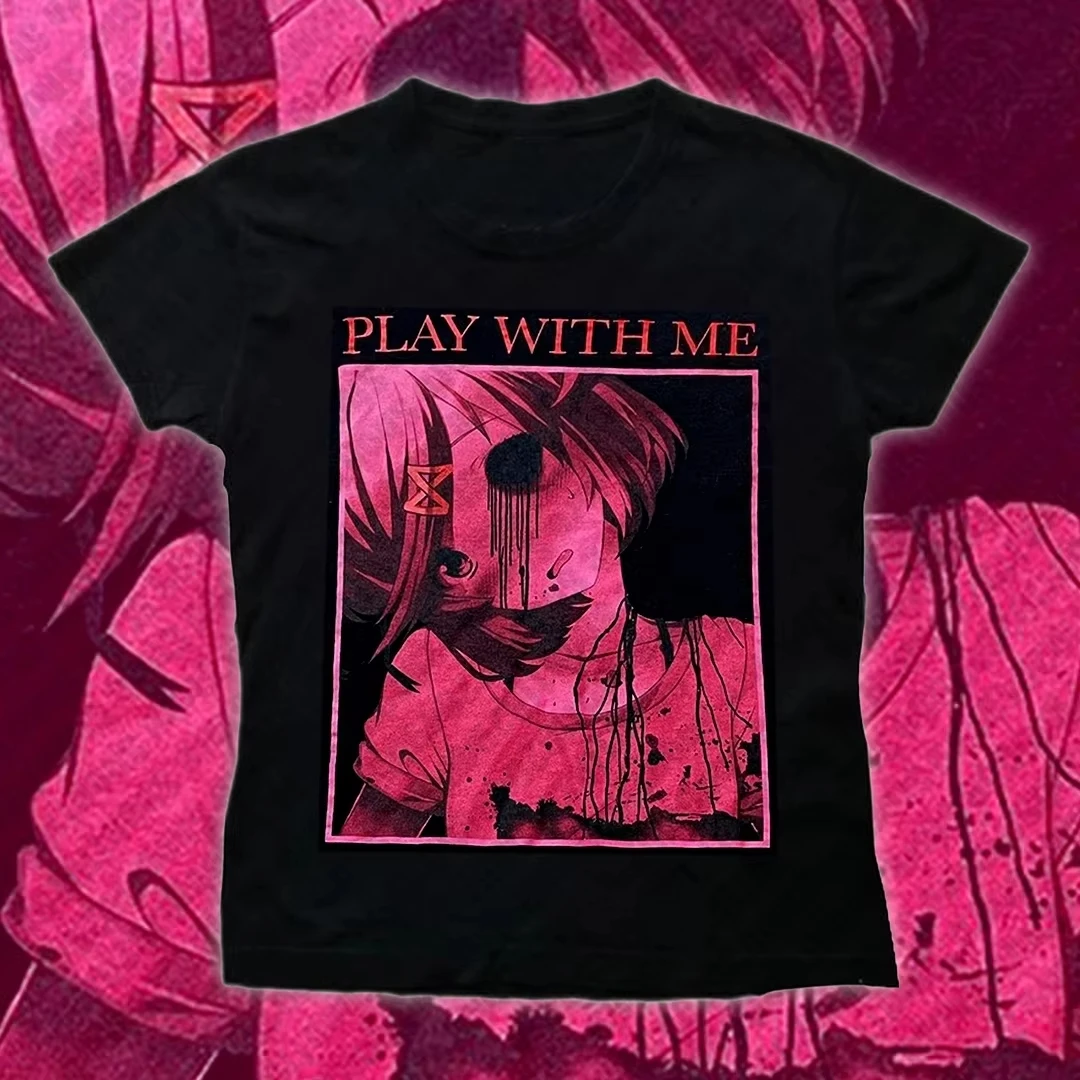2000er Gothic Punk Grunge Grafik T-Shirt Unisex Gewaschene Baumwolle Y2K Harajuku Retro Kurzarm Casual Streetwear Oberteil – Detail 1