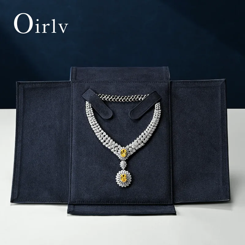 Oirlv Luxury Necklace Storage Case - Premium Faux Leather Exterior Soft Suede Interior, Jewelry Organizer for High-End Necklaces