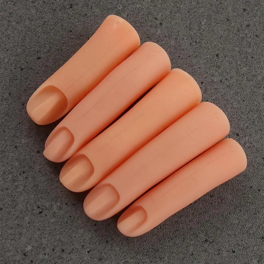 

5Pc Training Nail Art Hand False Finger Natural Nail Tip Manicure Practice Model Nail Display Silicone Finger Makeup Tool 네일팁