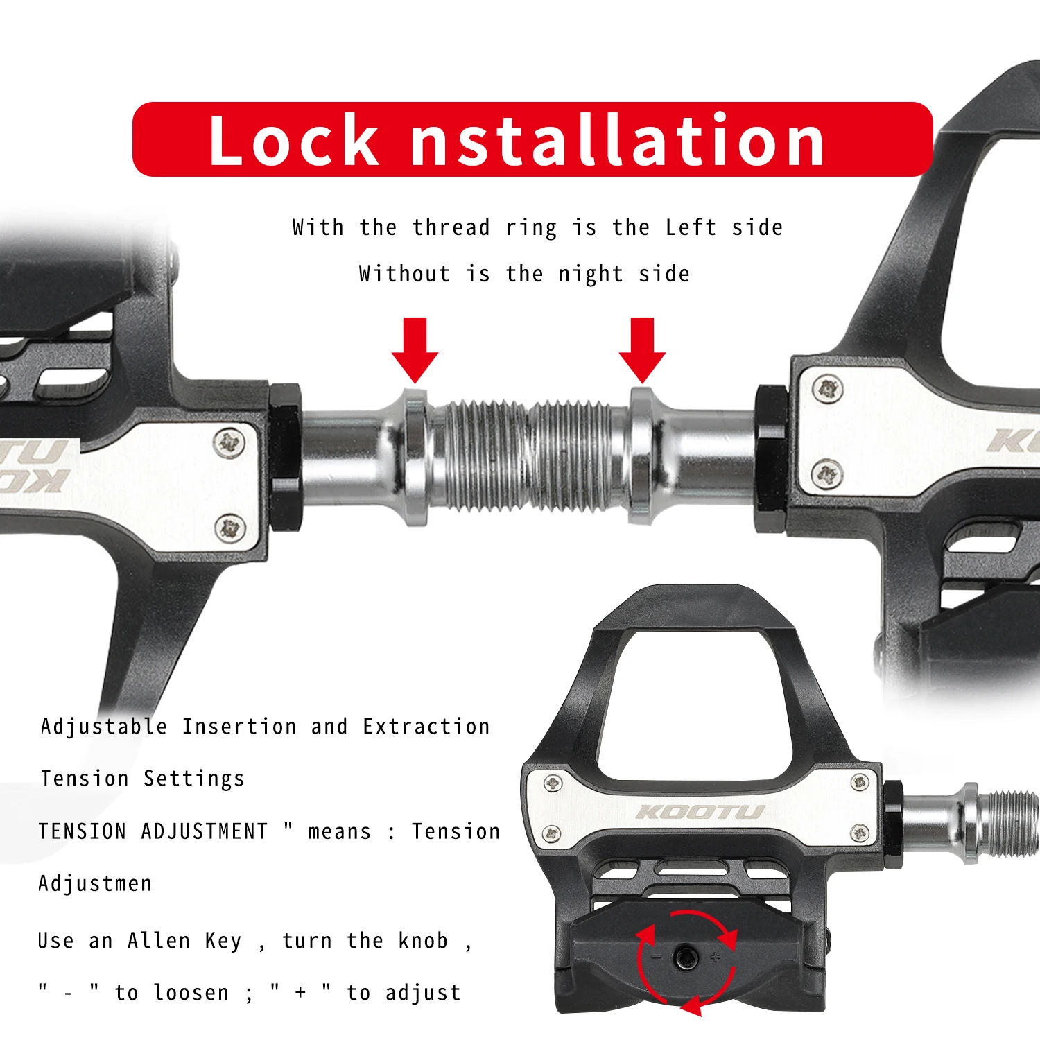 KOOTU Clipless Self-Locking Pedals for Road Bikes Racing Pedals Bicycle Pedals with Pedal Clips for Look Keo System