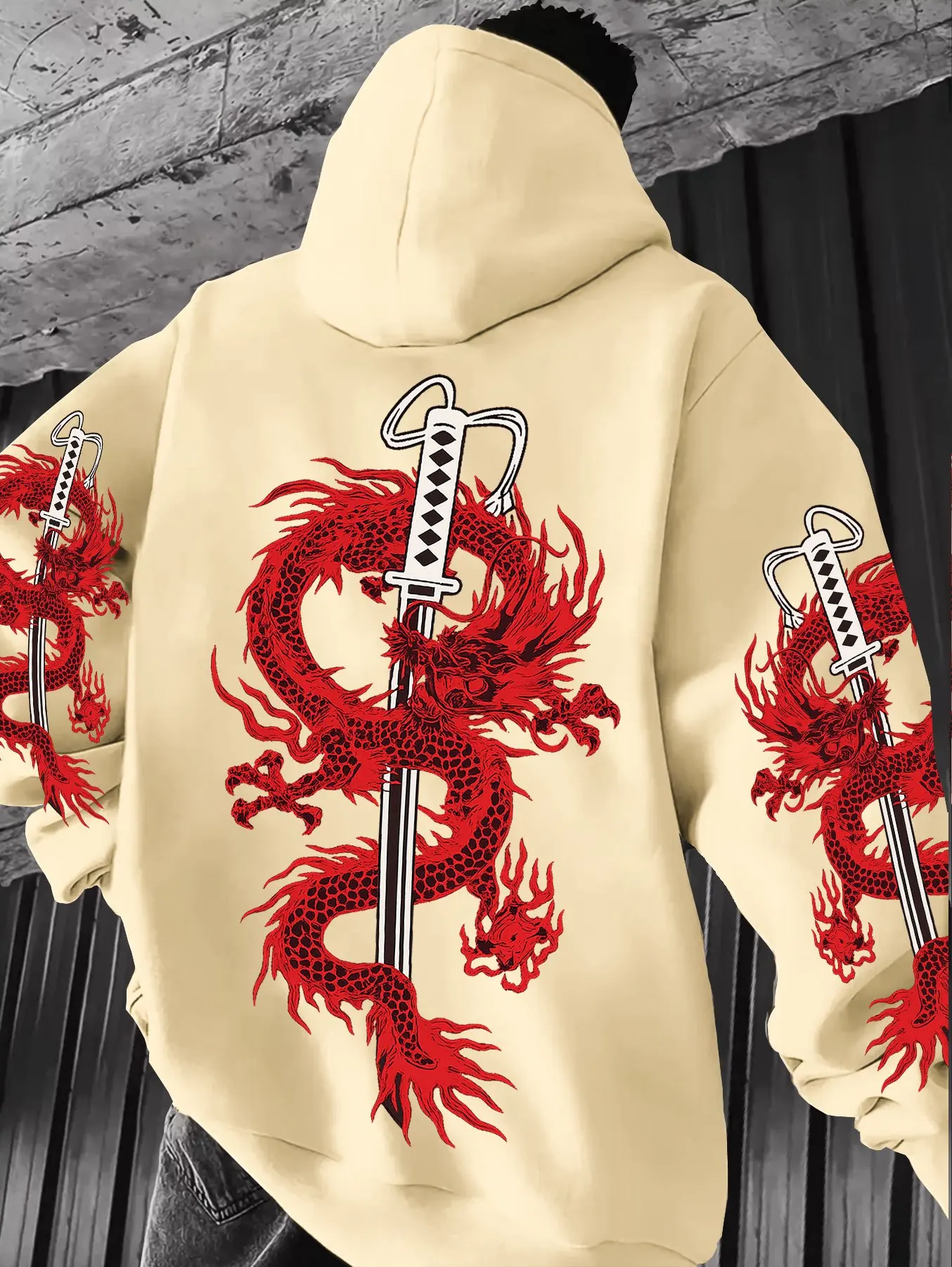 Mens Fashion HoodedSweatshirtHip-hop dragon pattern printAutumn winter clothes essentials hoodiesCasualstreetwear swag tracksuit