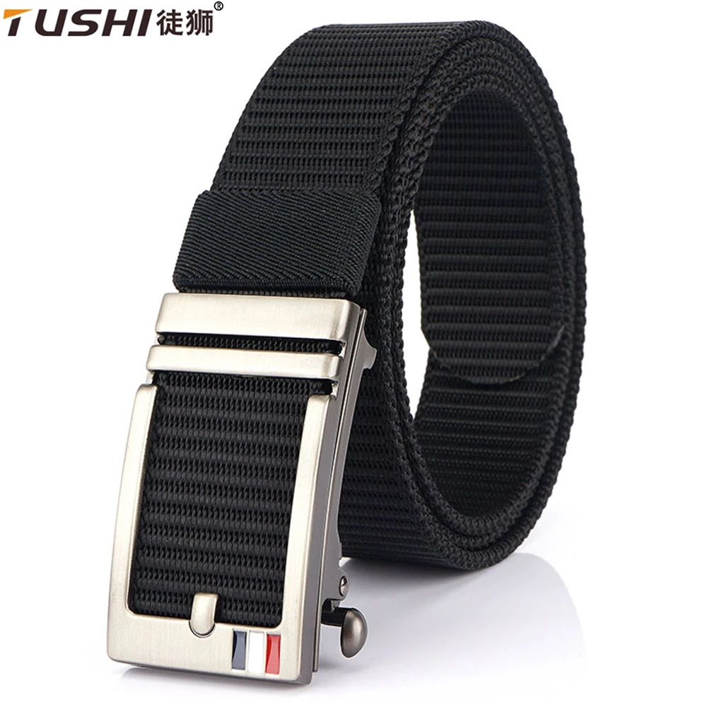 

TUSHI Men's Belt Outdoor Tactical Belt Leisure Sports Belt Toothless Quick Release Military Automatic Buckle Quality Black Belt