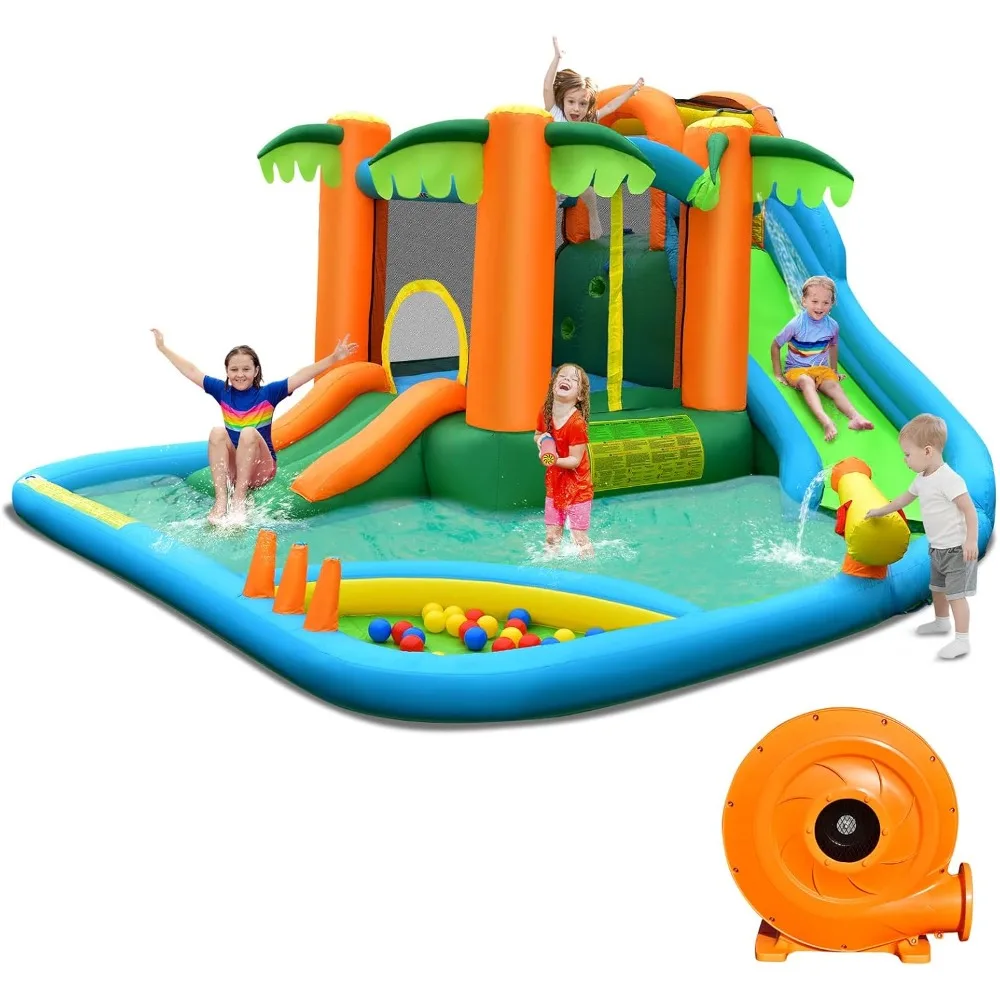 Costzon Inflatable Water Slide, Mega Water Bounce House Combo for Kids Outdoor Fun