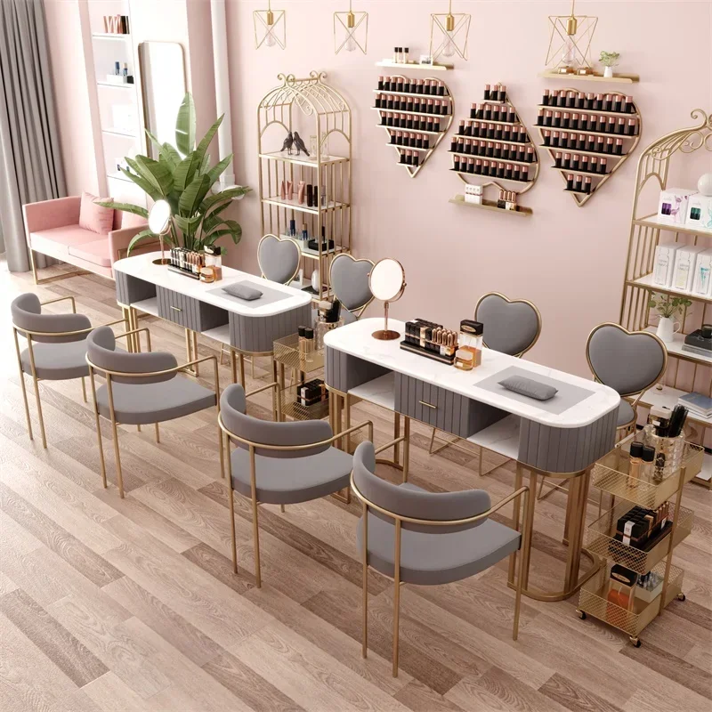 Ensemble table et chaise de manucure, style nordique, économique, simple, portable, pour appliquer le maquillage, table de luxe, mobilier de salon de manucure