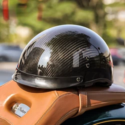 Super Light Weight Carbon Fiber Scooter Motorcycle Half Face Helmet Vintage Half Motobike Helmet with Inner Visor and Scarf