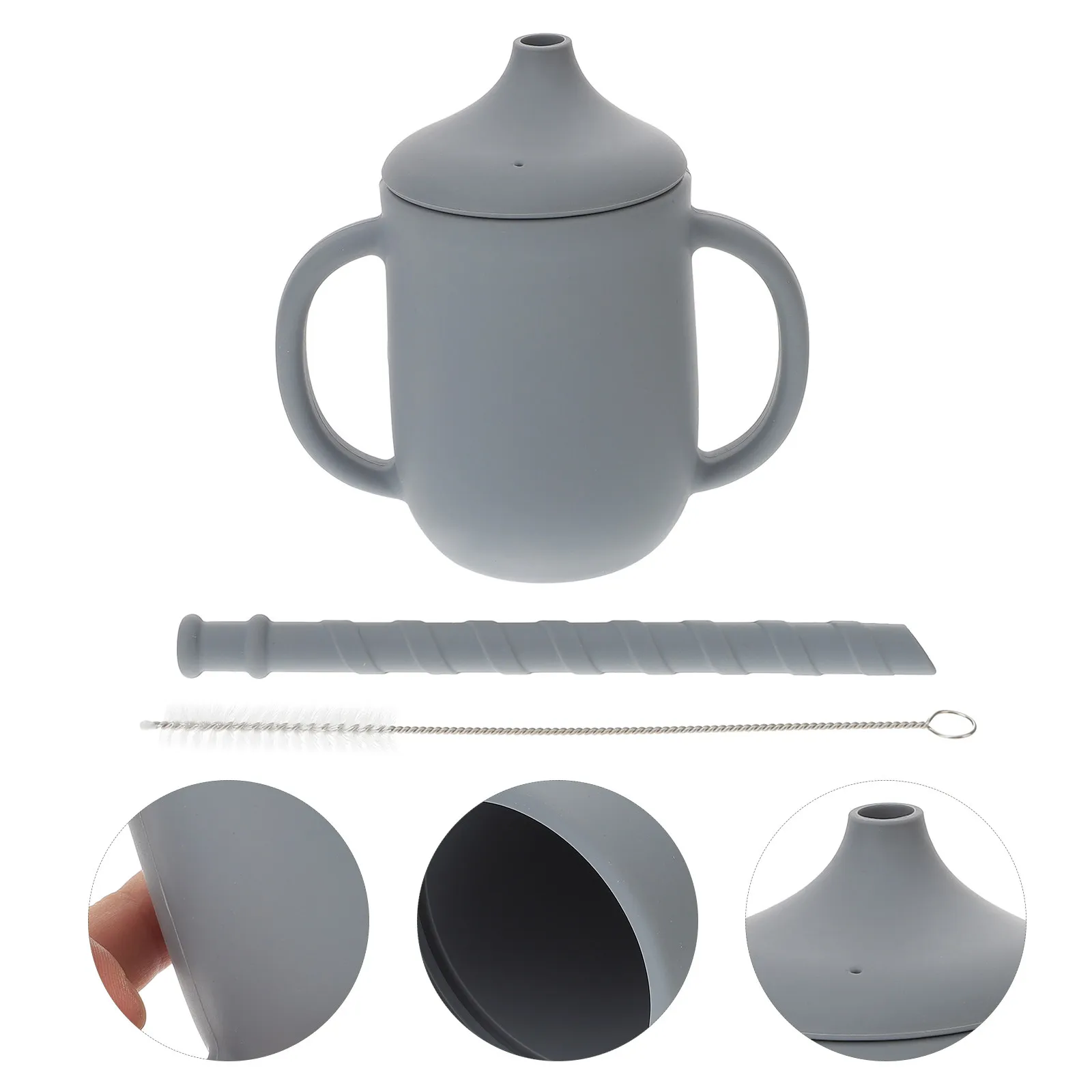 

Kids Silicone Straw Cup Baby Sippy Cup with Brush Portable Leak Proof Soft Material Comfortable Hold for Toddlers Learning to