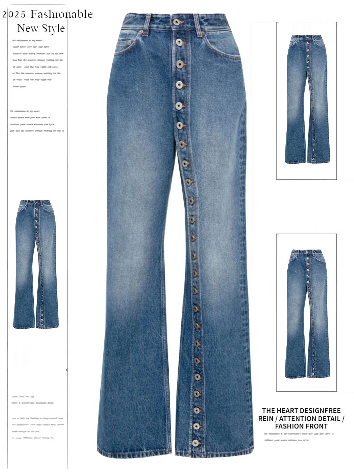 

Retro American High Street Waed Women's Jeans Single Button Straight Leg Wide Leg Pants Design Sensation Autumn New Sle