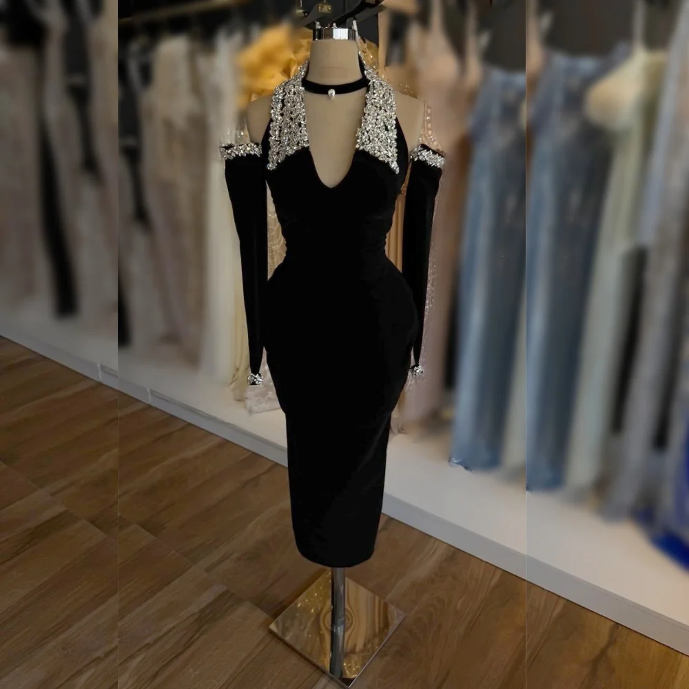 

Customized High Quality Women Evening Dress Bespoke Occasion Rhinestone Off-the-shoulder Midi Dresses Elegant Party Wedding