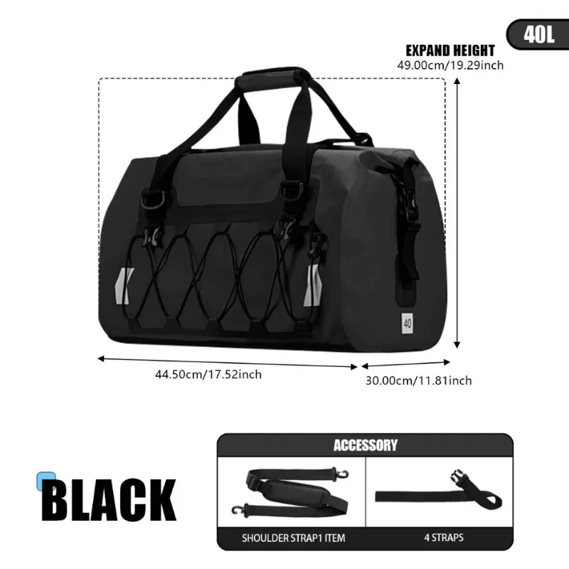 40L Motorcycle Waterproof Backpack Outdoor Travel Storage Bag With Expandable Net Pocket Motorbike Riding Luggage 1 PC