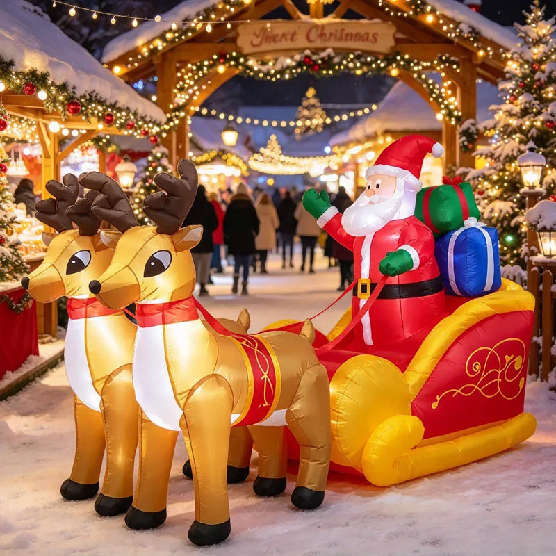 Inflatable Christmas Santa Claus Reindeer Sled Yard Decoration Outdoor Lawn Garden Holiday Party Display Festive Prop Home Fun