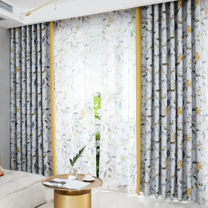 New Chinese style flower bird printed curtain modern simple living curtain hang curtains in bedroom classical decorative curtain