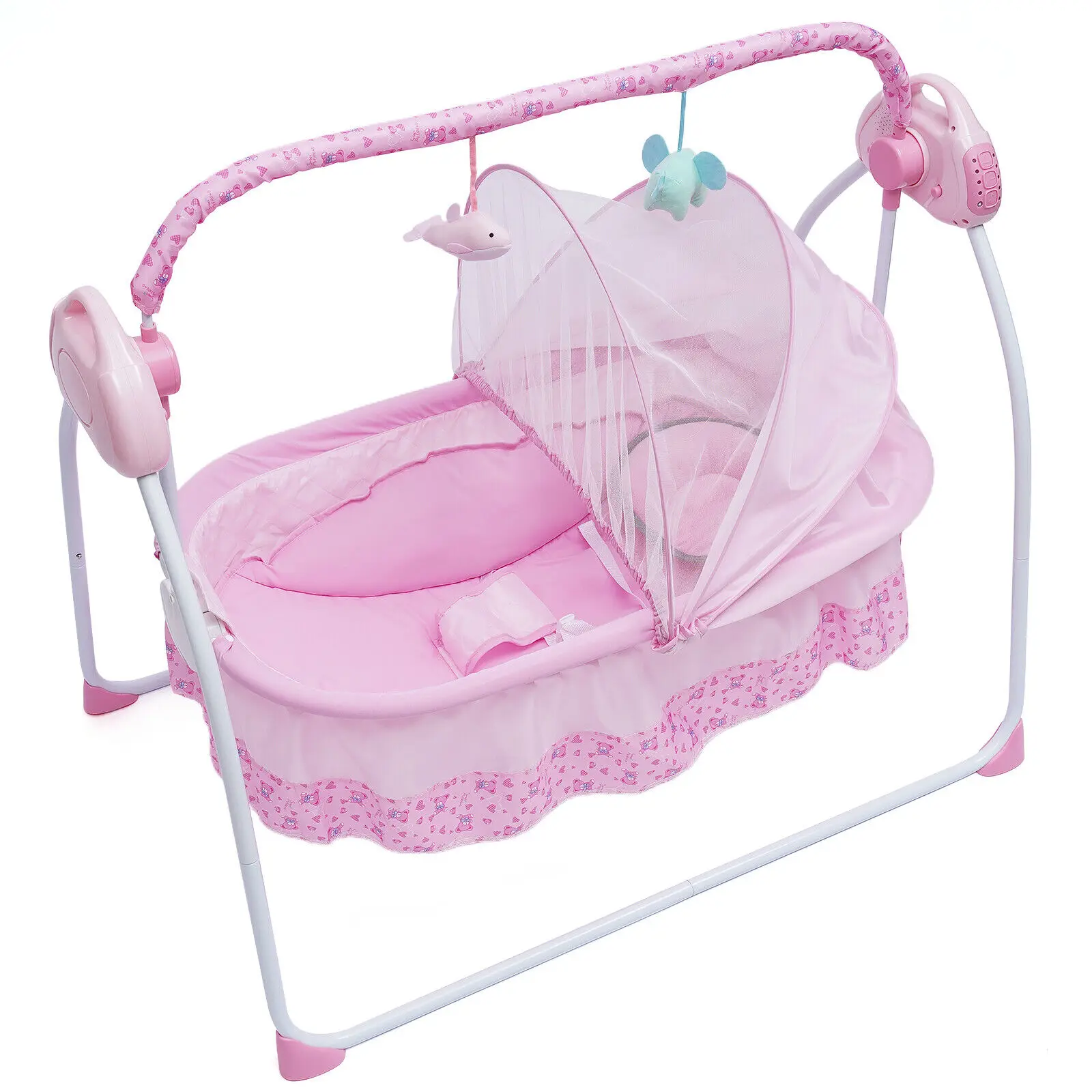 Berço elétrico do bebê berço com balanço automático, rosa cama recém-nascido, berço do sono e Mat