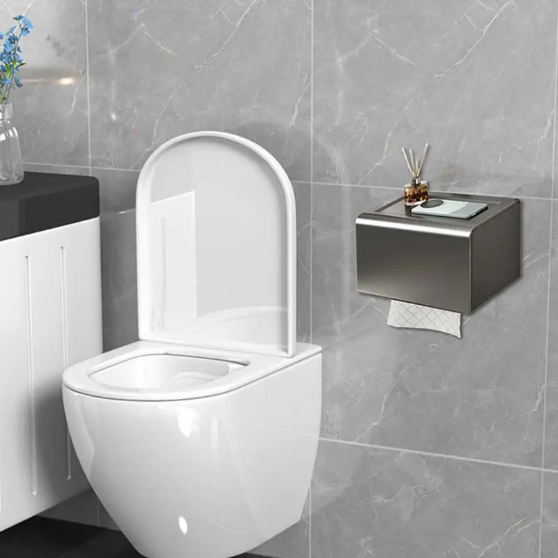 Portarrollos de papel higiénico, soporte para pañuelos de baño, organizador de rollos de papel, dispensador de servilletas, caja de montaje en pared de aluminio a prueba de herrumbre sin taladro